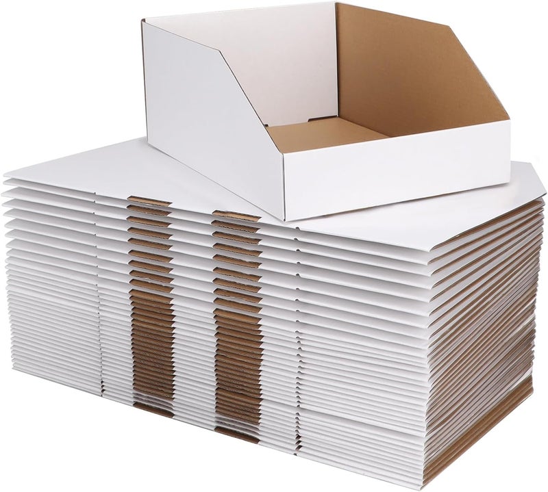 ZBEIVAN Cardboard Storage Bins Boxes 35 Packs 12x8x4.5 Inches, Easy Assembly Pantry Organizer Bins for Shelf, White - Image 1